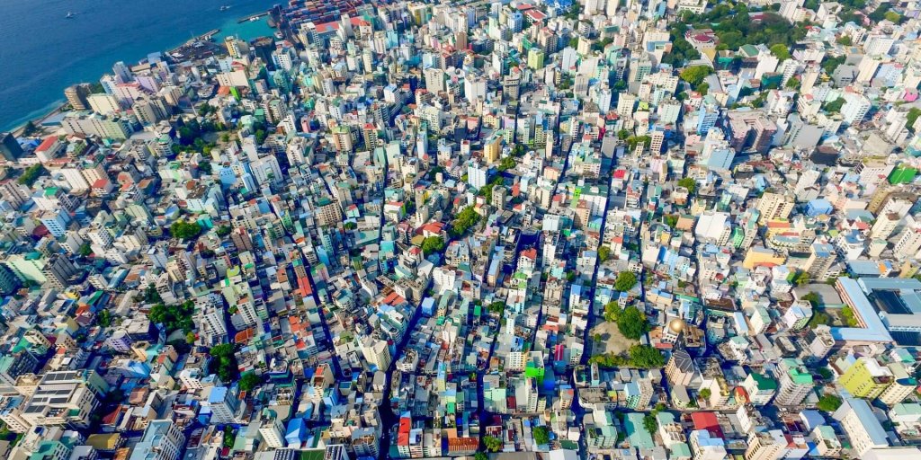 Vista aérea da população urbana de alta densidade