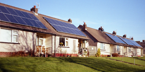 Solar panels on houses in Colne, UK
