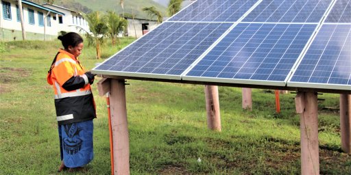 Inspecting solar panels in Fiji