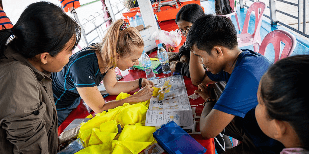 Collaborating to sample plastics in the Mekong River