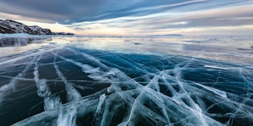 Black ice, Lake Baikal in winter, Russia.