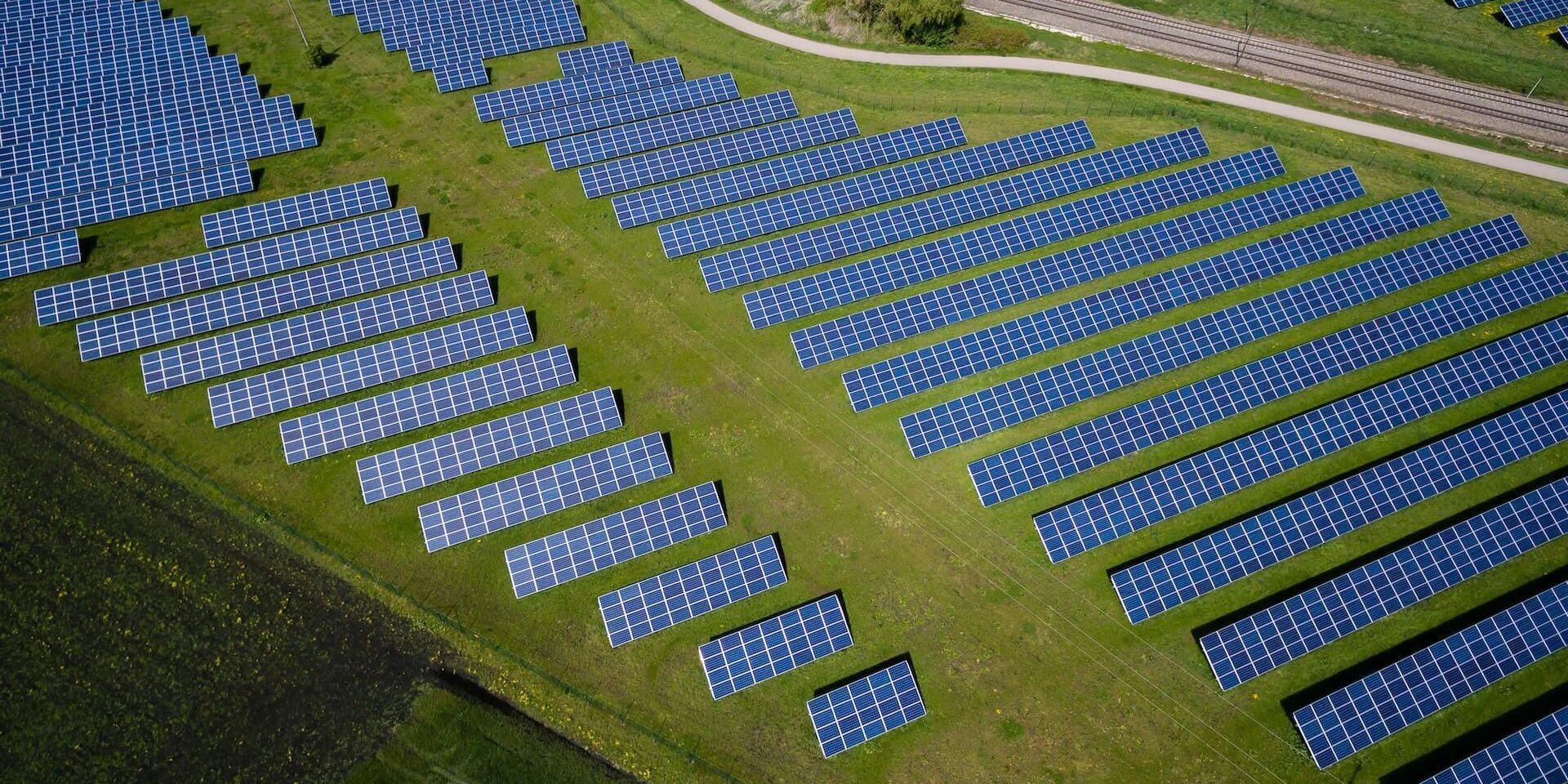 Solar panels on green lawns