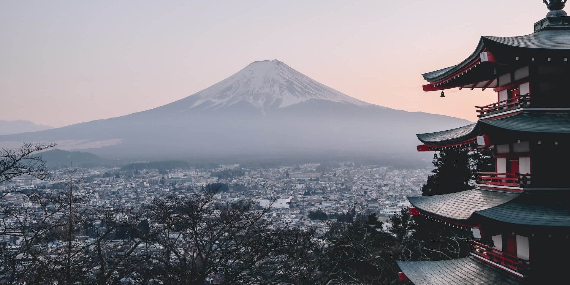 Pagoda in Japan with summit mountain