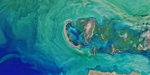Aerial photo of small islands in the Caspian sea