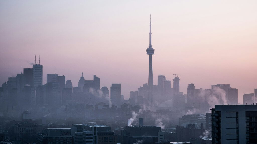 A view of a city skyline covered with smog