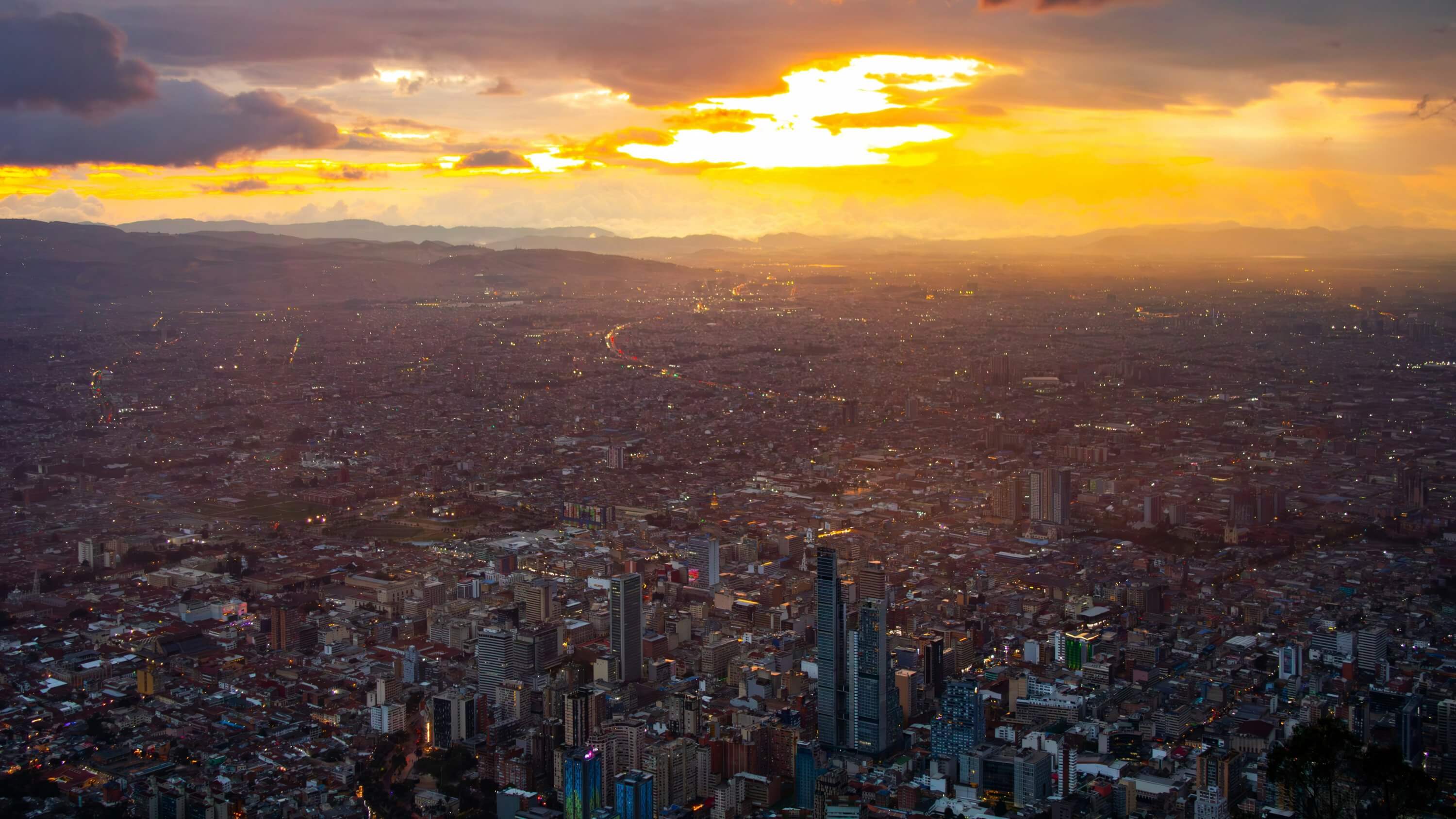 A view of Bogota city, Colombia during sunset