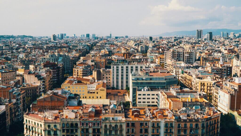 A photo showing buildings in Barcelona city, Spain