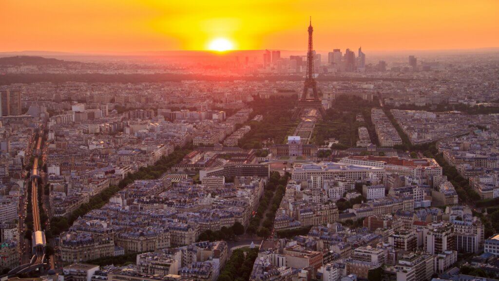 A view of Paris city during sunset