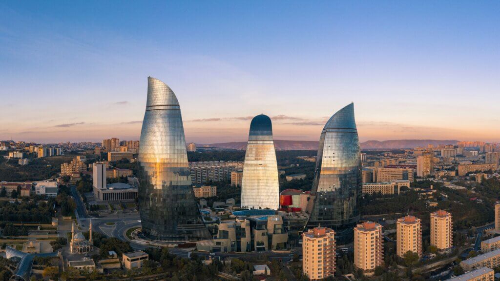 Baku city's skyline with blue sky, Azerbaijan