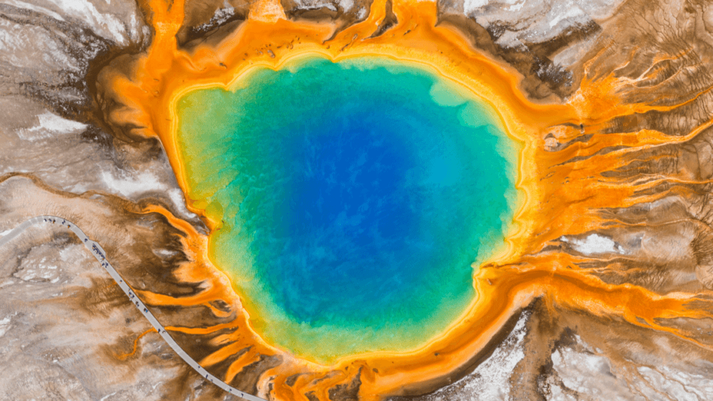 Aerial image of Grand Prismatic Spring, Wyoming, US