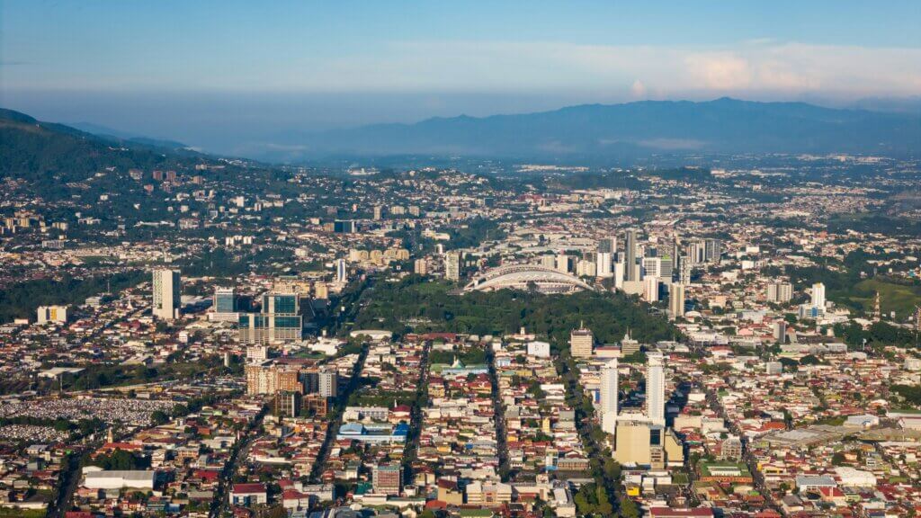 An aerial view of San José city, Costa Rica.