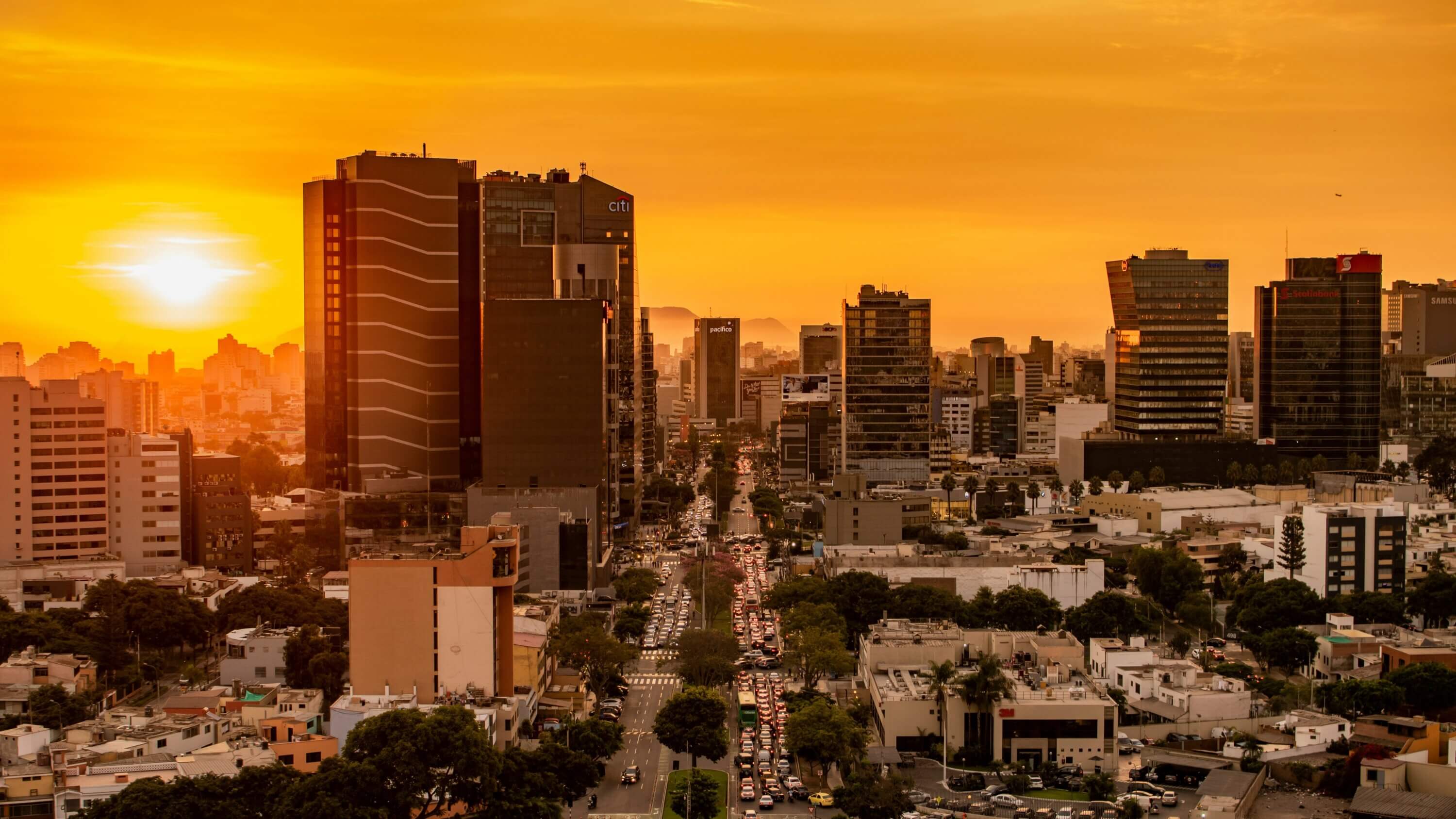 A view of Lima city in Peru during sunset