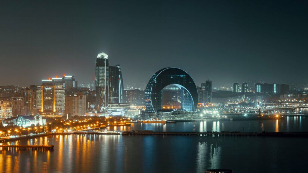 Baku, Azerbaijan panoramic view during in night time